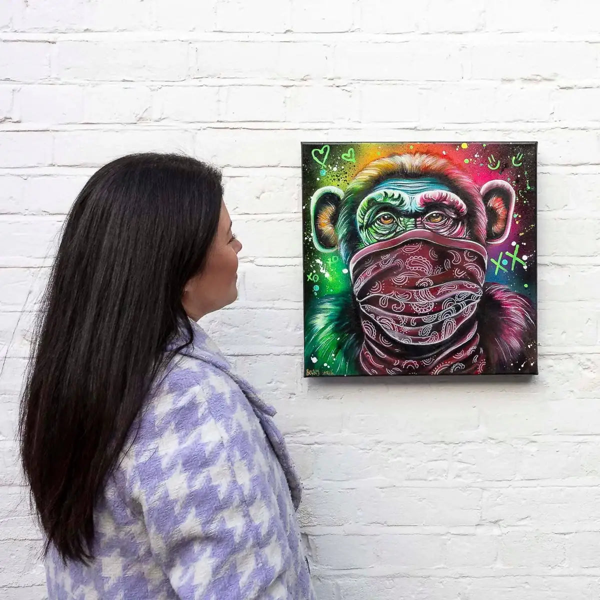 Monkey Hear No Evil, See No Evil, Speak No Evil Triptych - Original - SOLD by artist Becky Smith - Wyecliffe Galleries
