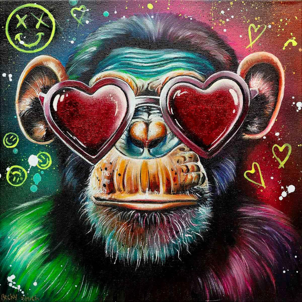 Monkey Hear No Evil, See No Evil, Speak No Evil Triptych - Original - SOLD by artist Becky Smith - Wyecliffe Galleries