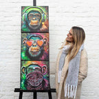 Monkey Hear No Evil, See No Evil, Speak No Evil Triptych - Original - SOLD by artist Becky Smith - Wyecliffe Galleries