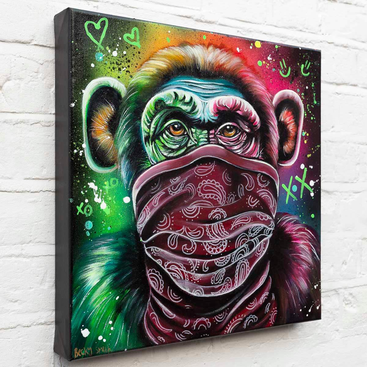 Monkey Hear No Evil, See No Evil, Speak No Evil Triptych - Original - SOLD by artist Becky Smith - Wyecliffe Galleries