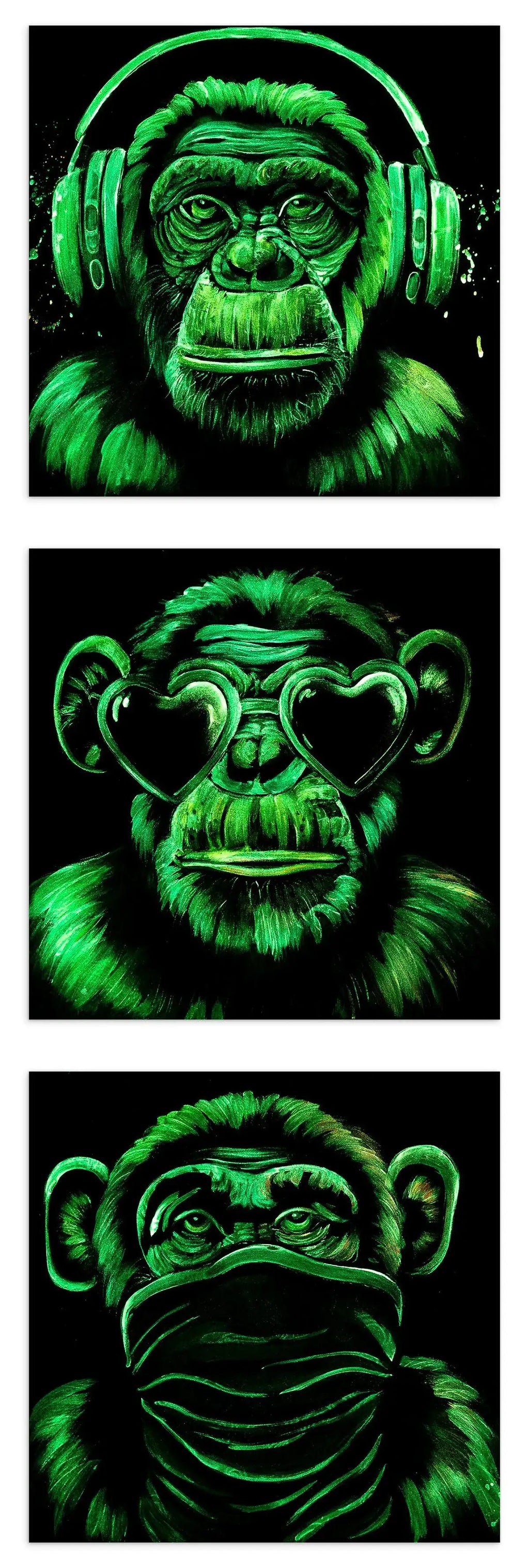 Monkey Hear No Evil, See No Evil, Speak No Evil Triptych - Original - SOLD by artist Becky Smith - Wyecliffe Galleries