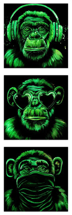 Monkey Hear No Evil, See No Evil, Speak No Evil Triptych - Original - SOLD by artist Becky Smith - Wyecliffe Galleries