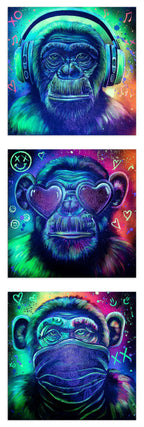 Monkey Hear No Evil, See No Evil, Speak No Evil Triptych - Original - SOLD by artist Becky Smith - Wyecliffe Galleries