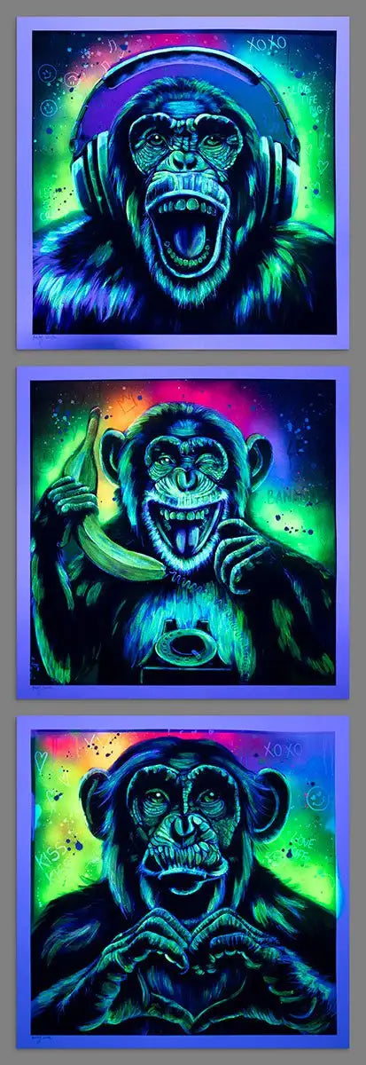 Monkey Madness Triptych - Artist Proof Matching SET by artist Becky Smith - Wyecliffe Galleries