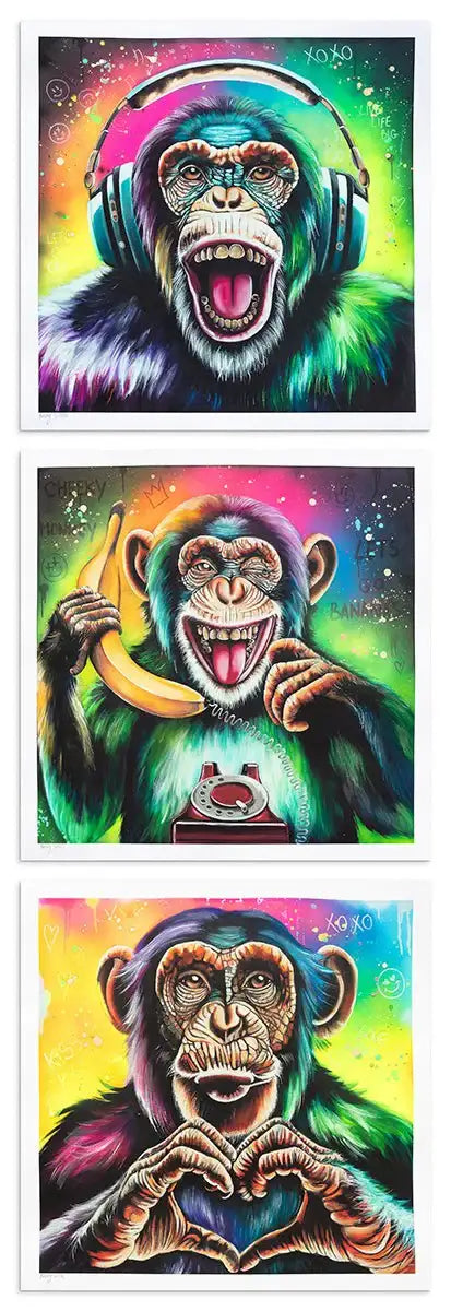Monkey Madness Triptych - Artist Proof Matching SET by artist Becky Smith - Wyecliffe Galleries
