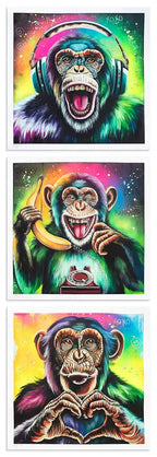Monkey Madness Triptych - Artist Proof Matching SET by artist Becky Smith - Wyecliffe Galleries