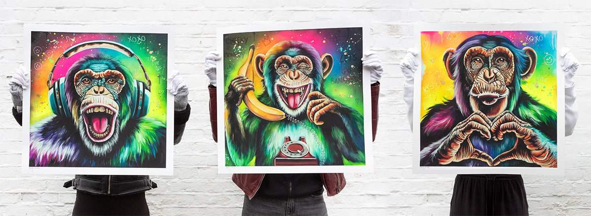 Monkey Madness Triptych - Artist Proof Matching SET by artist Becky Smith - Wyecliffe Galleries
