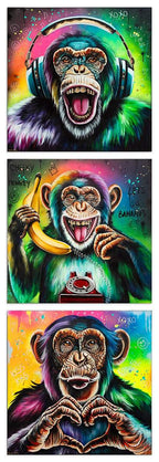 Monkey Madness Triptych - Deluxe Edition Matching SET by artist Becky Smith - Wyecliffe Galleries