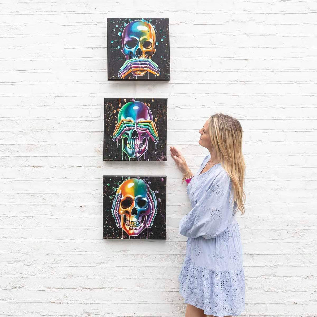 No Evils Triptych - Original - SOLD by artist Becky Smith - Wyecliffe Galleries