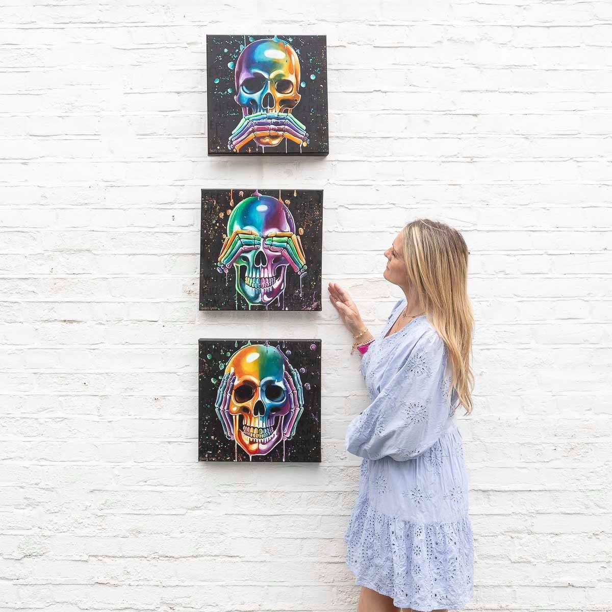 No Evils Triptych - Original - SOLD by artist Becky Smith - Wyecliffe Galleries