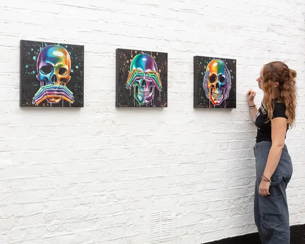 No Evils Triptych - Original - SOLD by artist Becky Smith - Wyecliffe Galleries