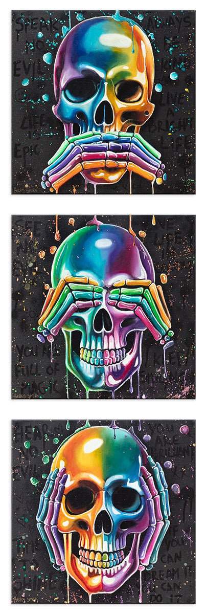 No Evils Triptych - Original - SOLD by artist Becky Smith - Wyecliffe Galleries