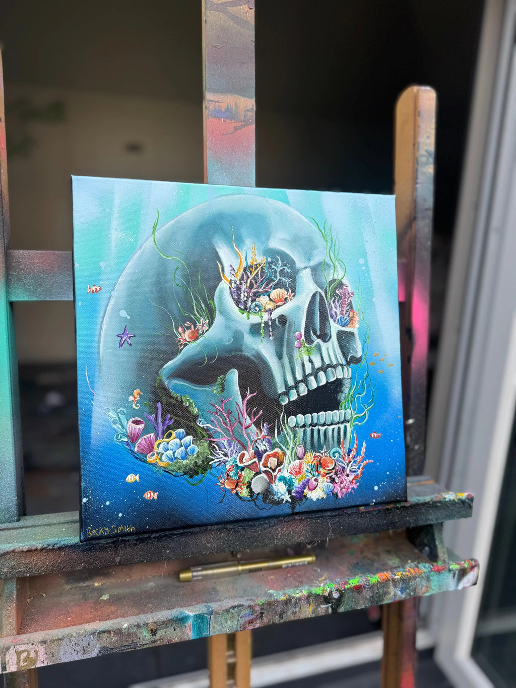 Skull Of Cancer - Original - SOLD by artist Becky Smith - Wyecliffe Galleries