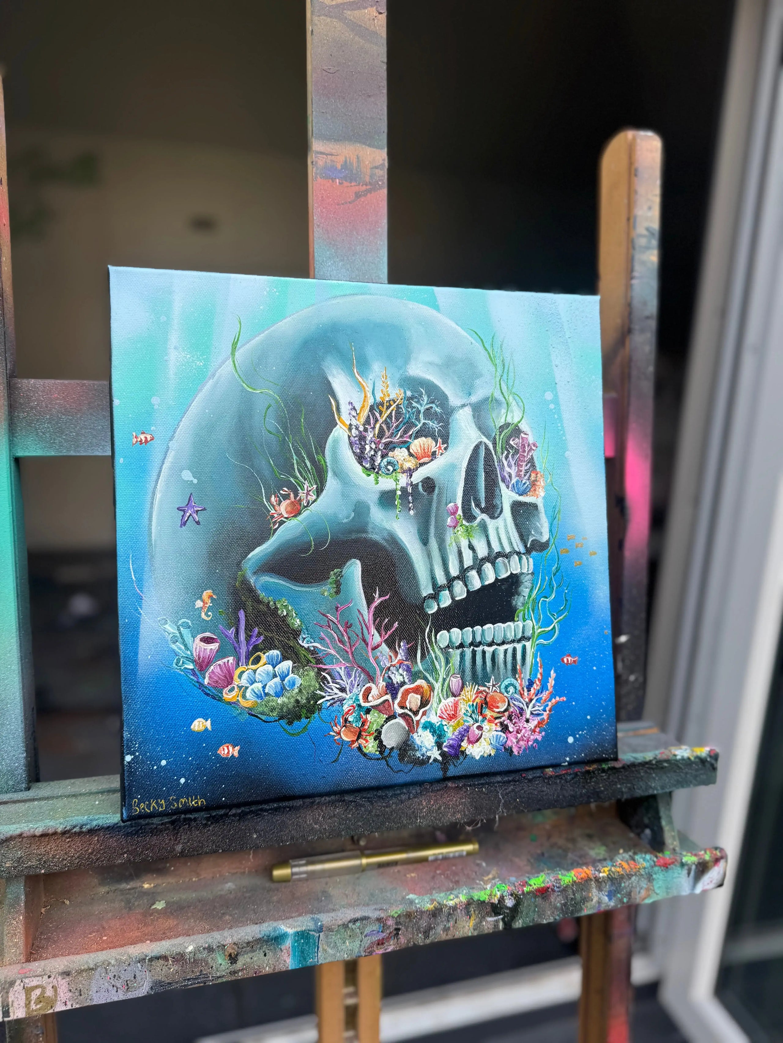 Skull Of Cancer - Original - SOLD by artist Becky Smith - Wyecliffe Galleries