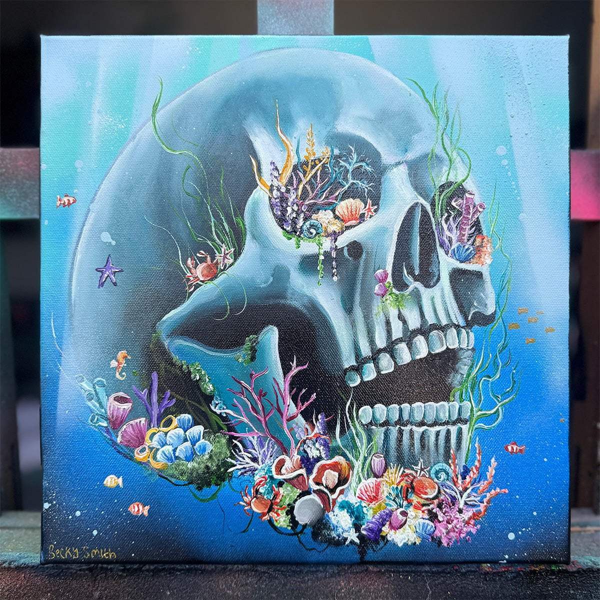 Skull Of Cancer - Original - SOLD by artist Becky Smith - Wyecliffe Galleries