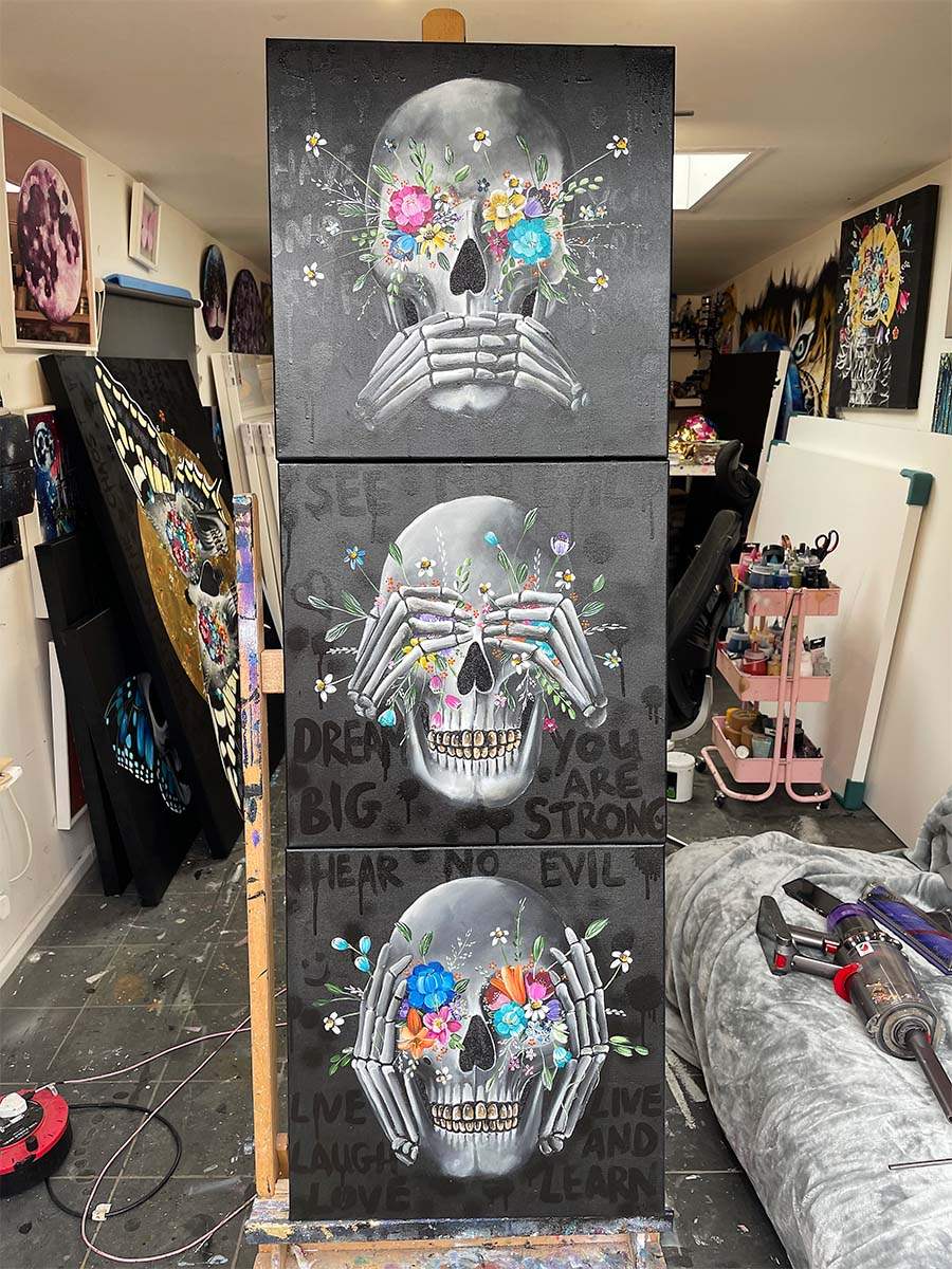 Speak No Evil, See No Evil, Hear No Evil Triptych - Original - SOLD by artist Becky Smith - Wyecliffe Galleries