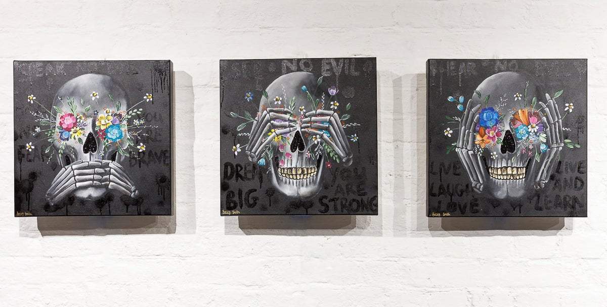 Speak No Evil, See No Evil, Hear No Evil Triptych - Original - SOLD by artist Becky Smith - Wyecliffe Galleries