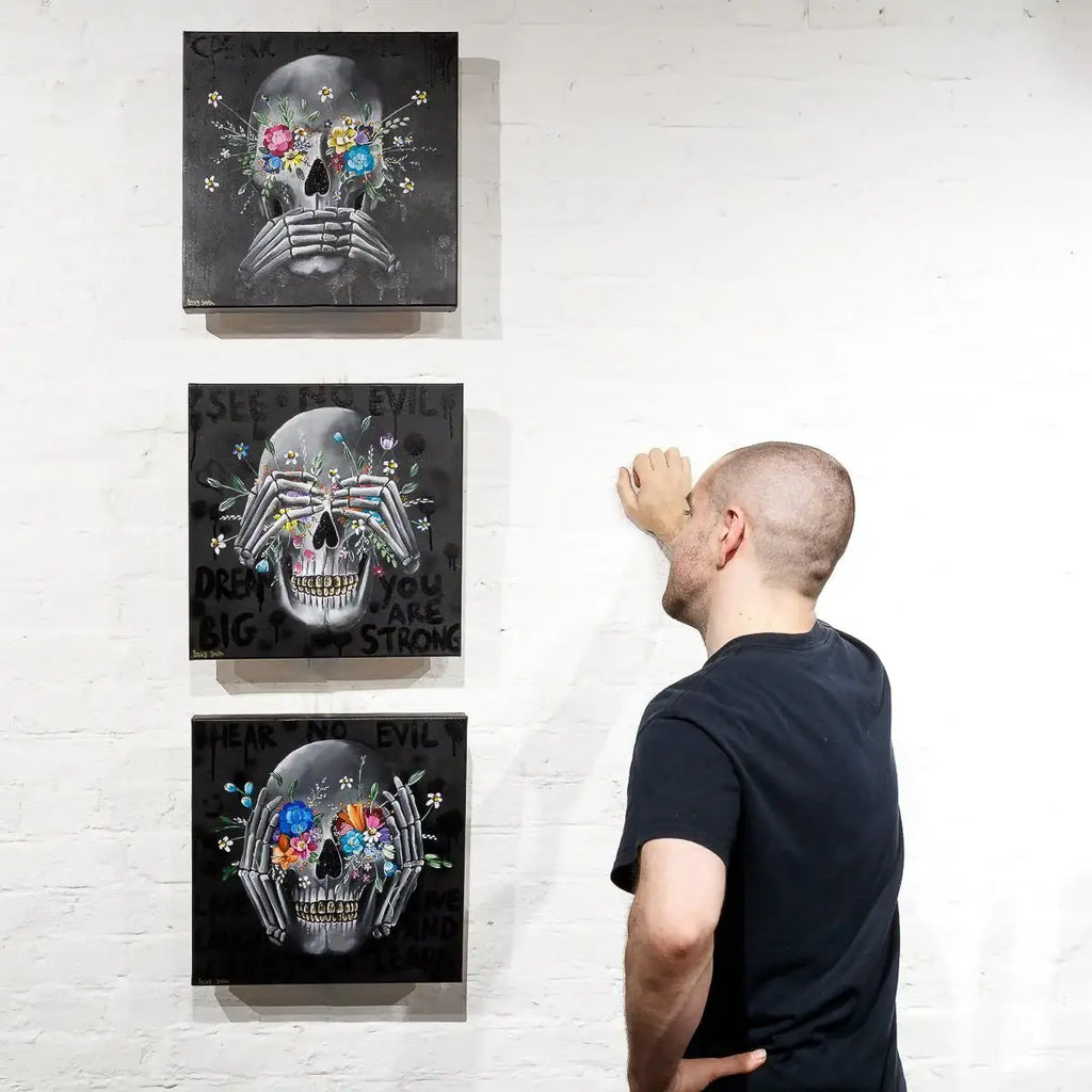 Speak No Evil, See No Evil, Hear No Evil Triptych - Original - SOLD by artist Becky Smith - Wyecliffe Galleries