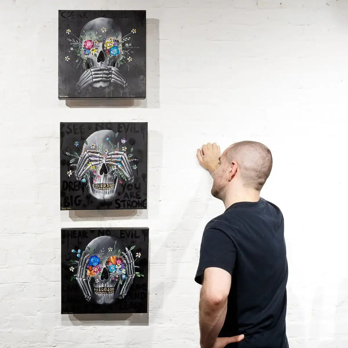 Speak No Evil, See No Evil, Hear No Evil Triptych - Original - SOLD by artist Becky Smith - Wyecliffe Galleries