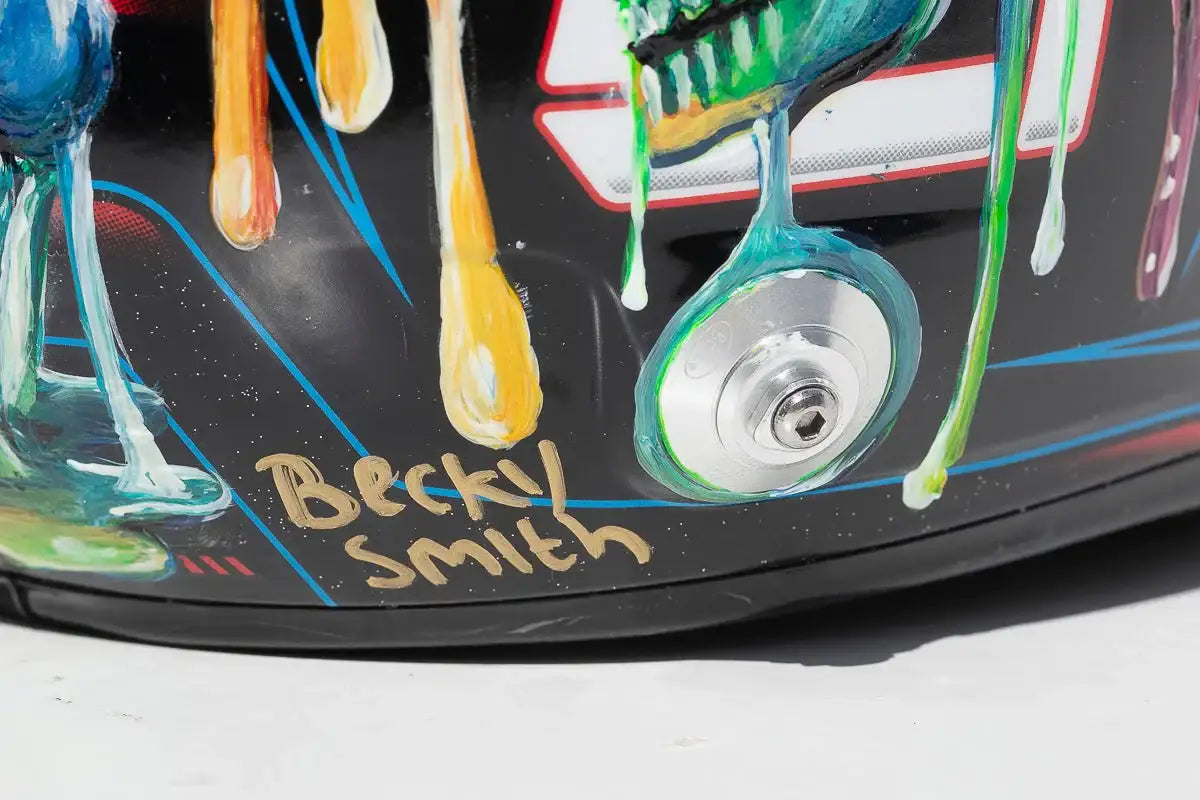 Thrill Seeker - Original Hand-Painted F1 Helmet - SOLD by artist Becky Smith - Wyecliffe Galleries