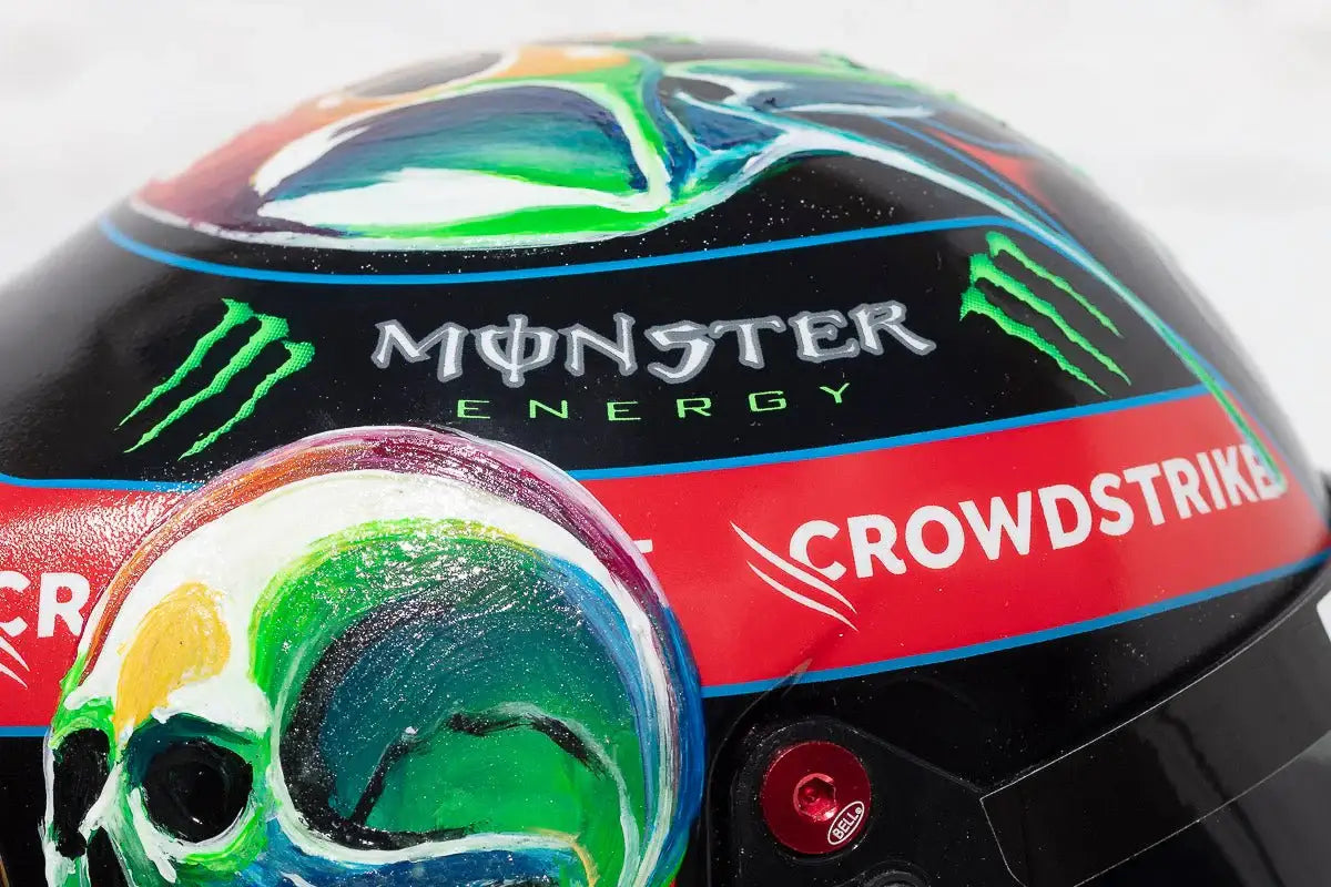 Thrill Seeker - Original Hand-Painted F1 Helmet - SOLD by artist Becky Smith - Wyecliffe Galleries