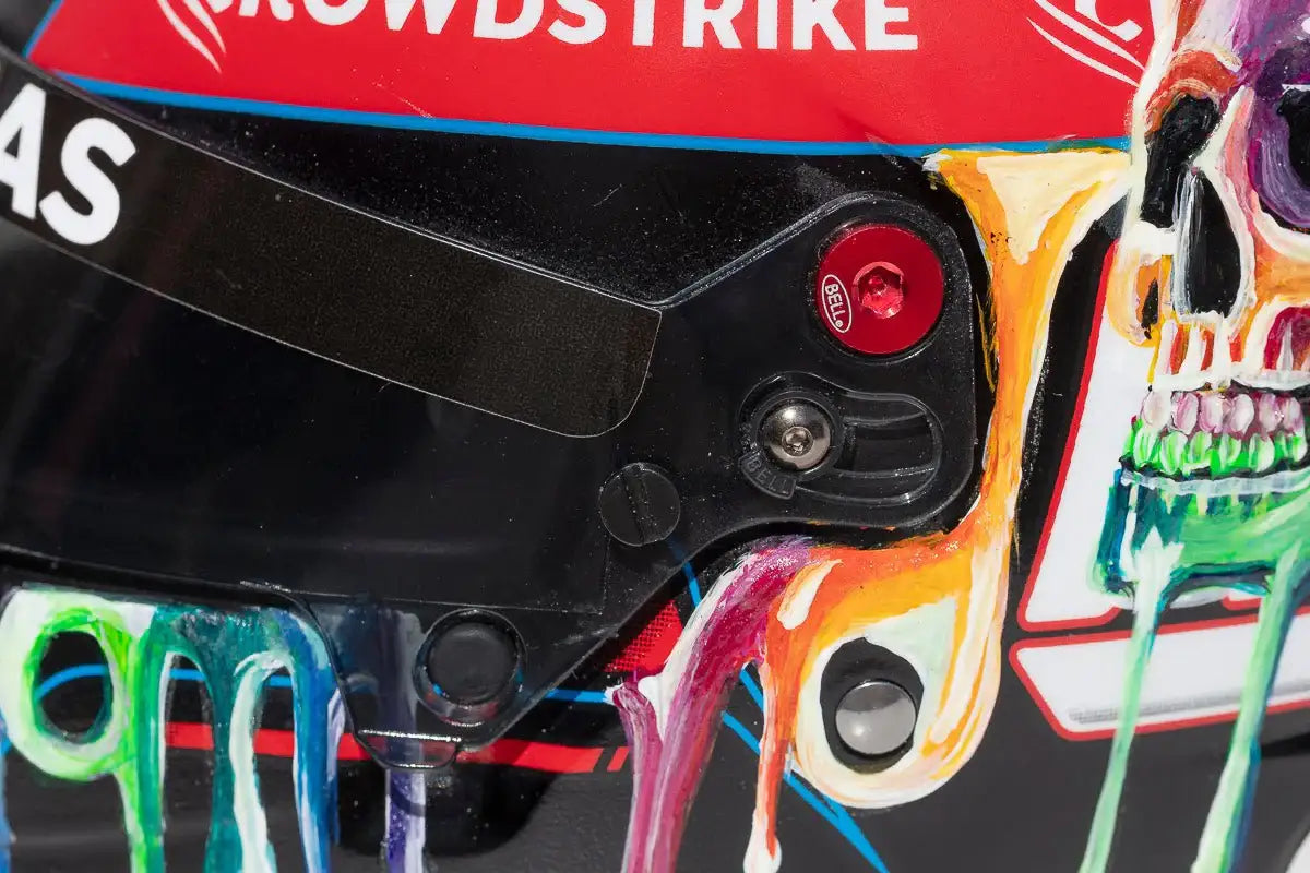 Thrill Seeker - Original Hand-Painted F1 Helmet - SOLD by artist Becky Smith - Wyecliffe Galleries