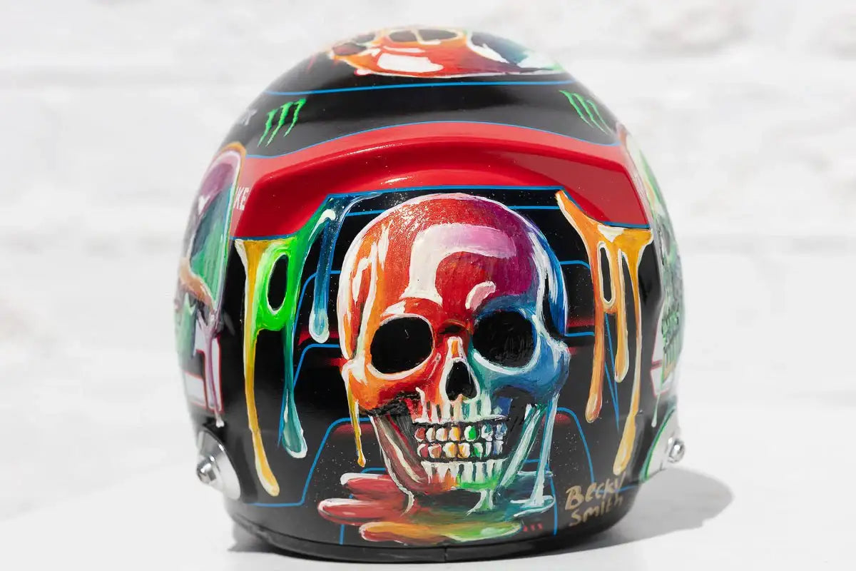 Thrill Seeker - Original Hand-Painted F1 Helmet - SOLD by artist Becky Smith - Wyecliffe Galleries