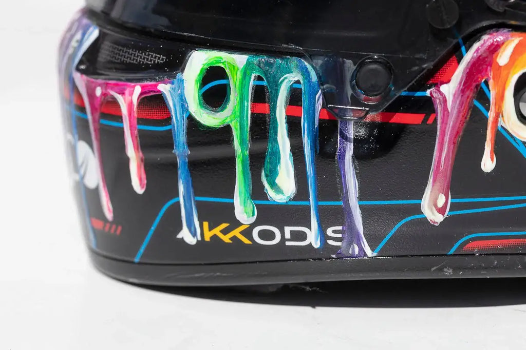 Thrill Seeker - Original Hand-Painted F1 Helmet - SOLD by artist Becky Smith - Wyecliffe Galleries