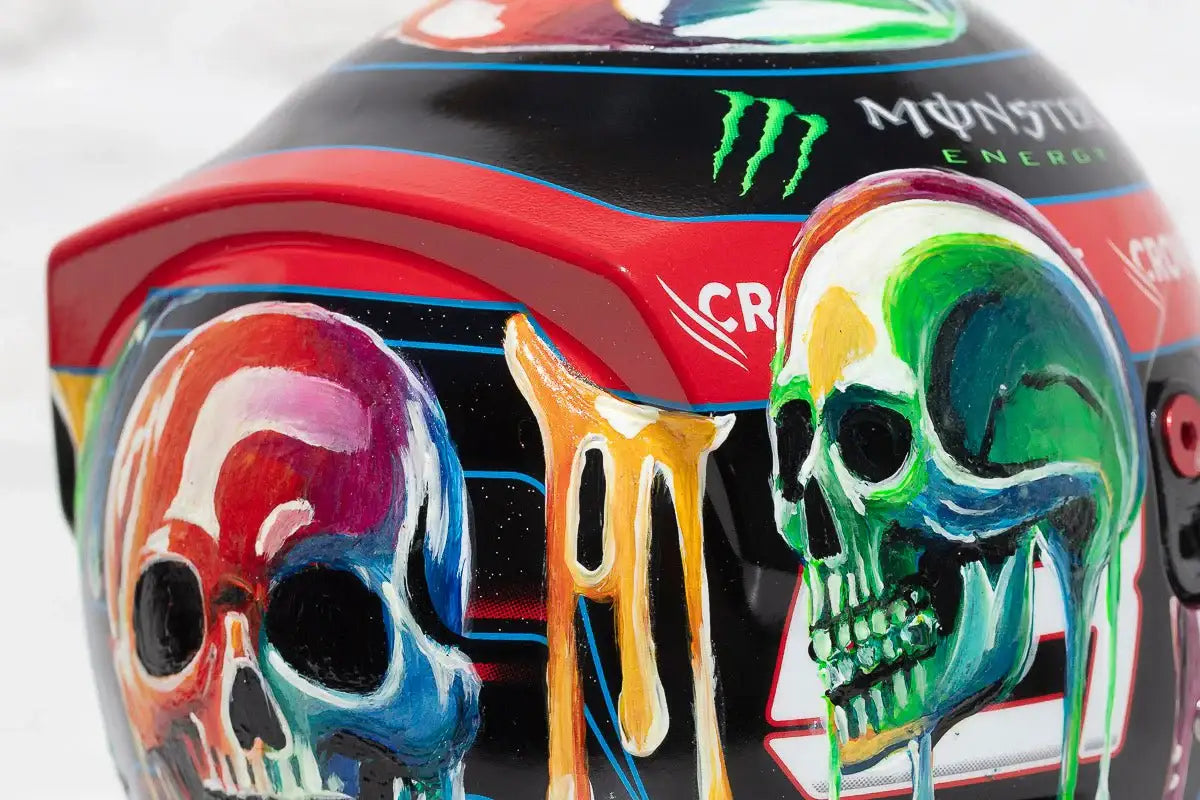 Thrill Seeker - Original Hand-Painted F1 Helmet - SOLD by artist Becky Smith - Wyecliffe Galleries