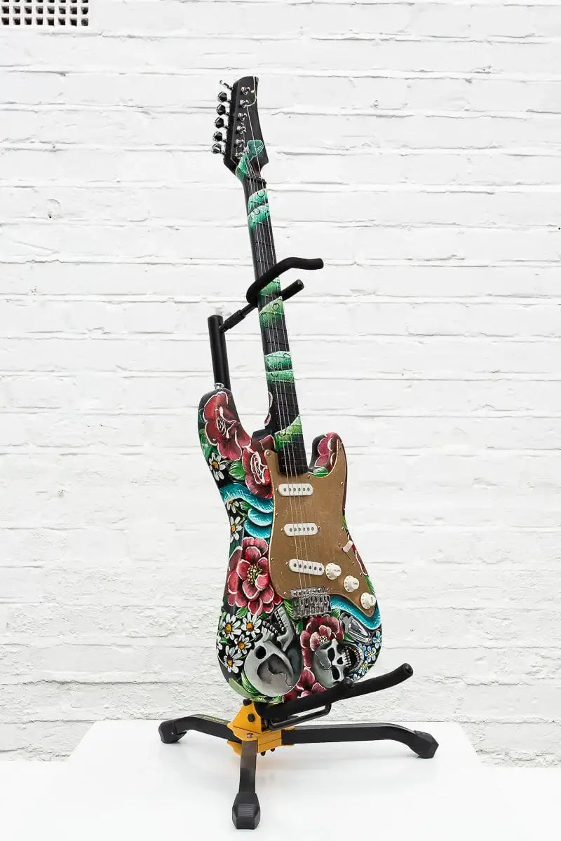 Welcome To The Jungle - Original Hand Painted Guitar - SOLD by artist Becky Smith - Wyecliffe Galleries