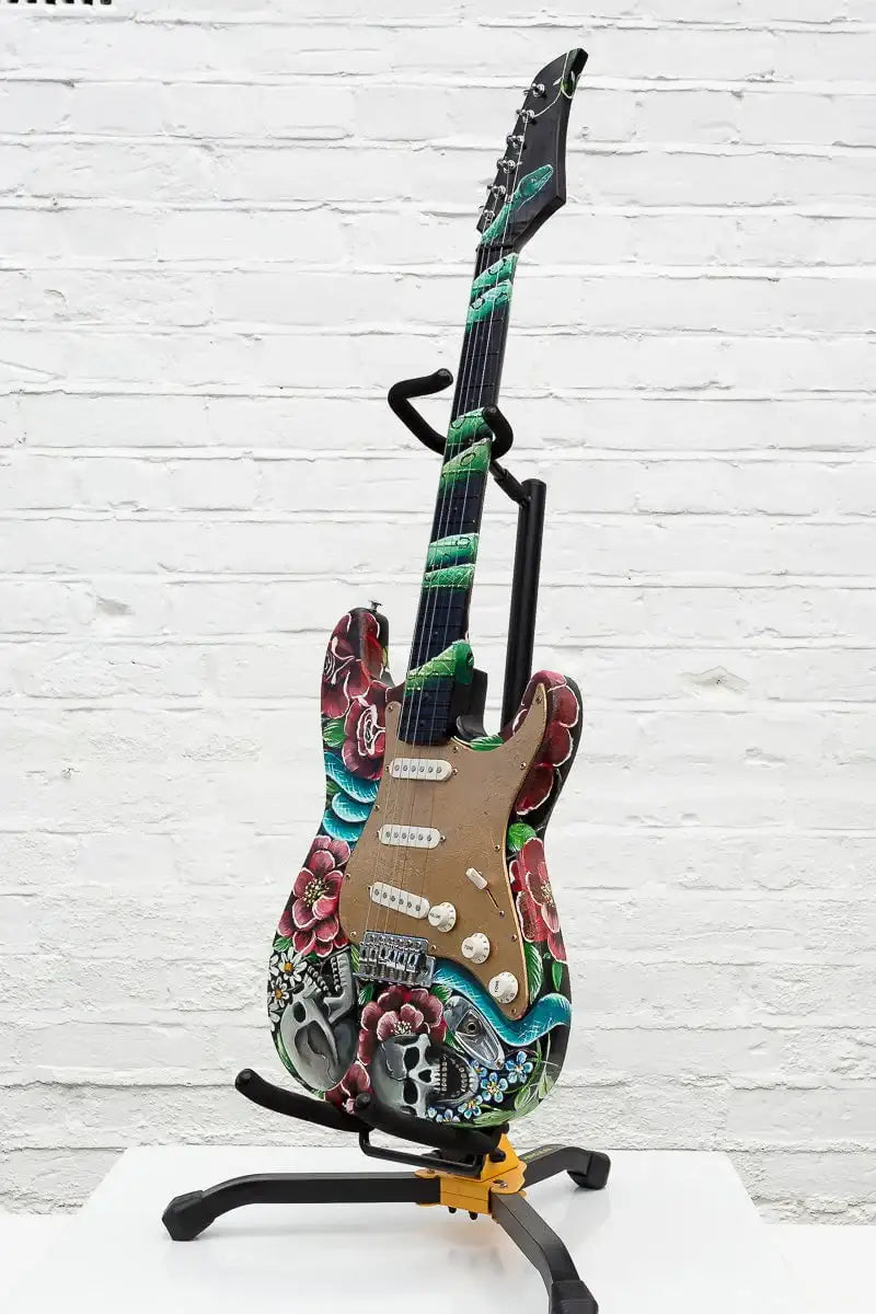 Welcome To The Jungle - Original Hand Painted Guitar - SOLD by artist Becky Smith - Wyecliffe Galleries
