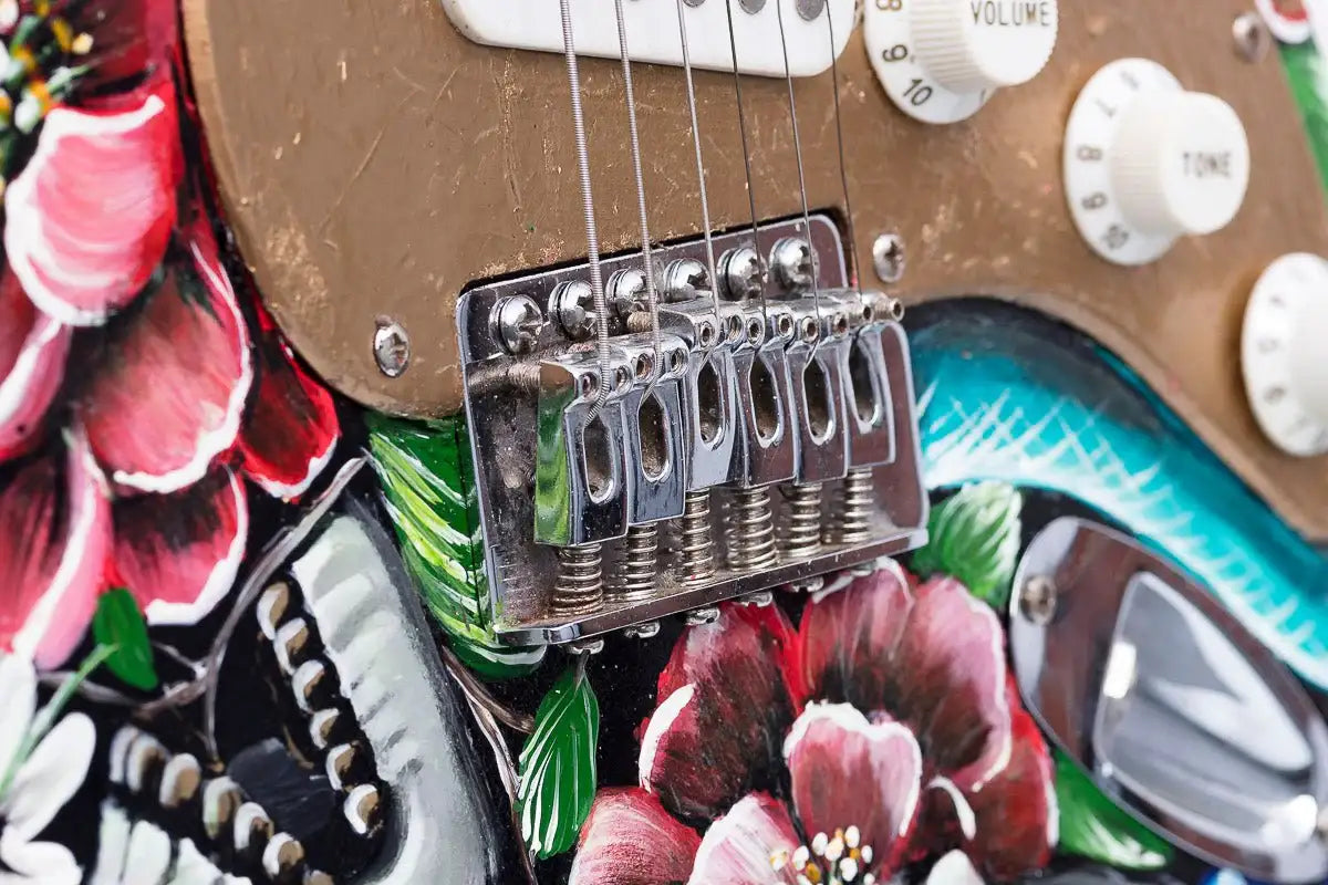 Welcome To The Jungle - Original Hand Painted Guitar - SOLD by artist Becky Smith - Wyecliffe Galleries