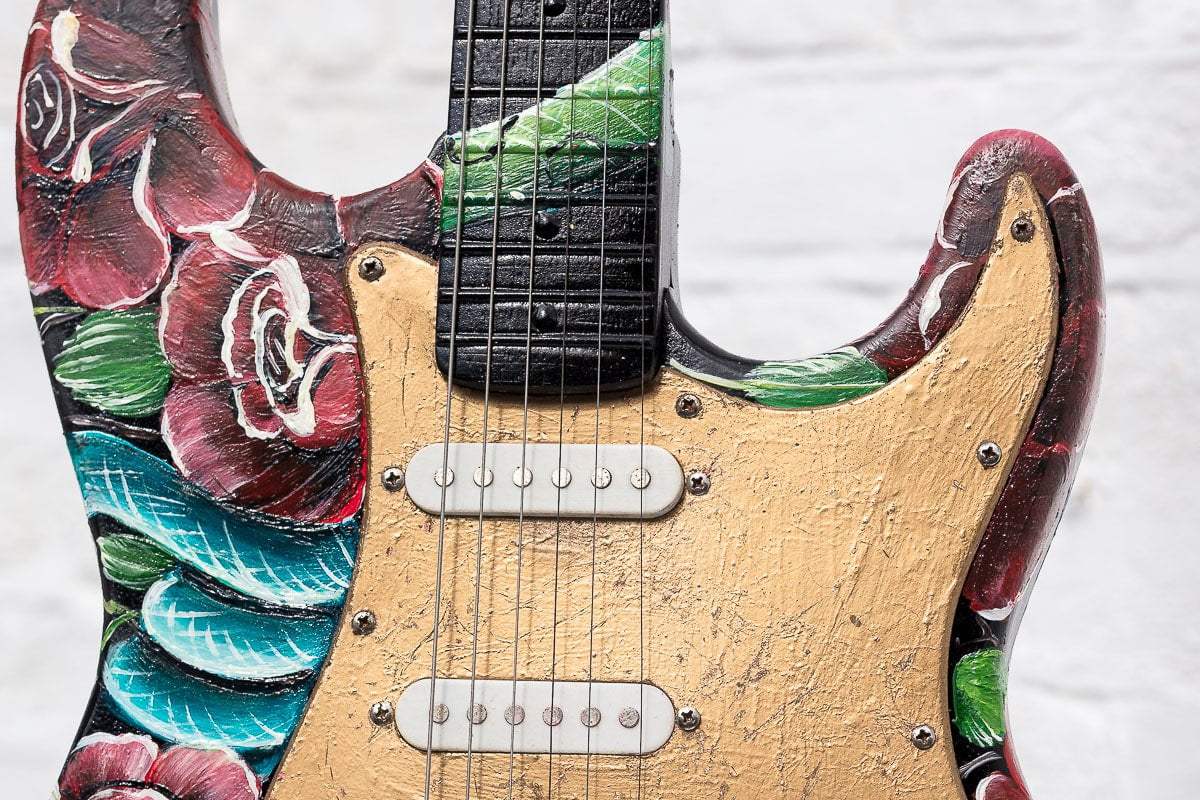 Welcome To The Jungle - Original Hand Painted Guitar - SOLD by artist Becky Smith - Wyecliffe Galleries