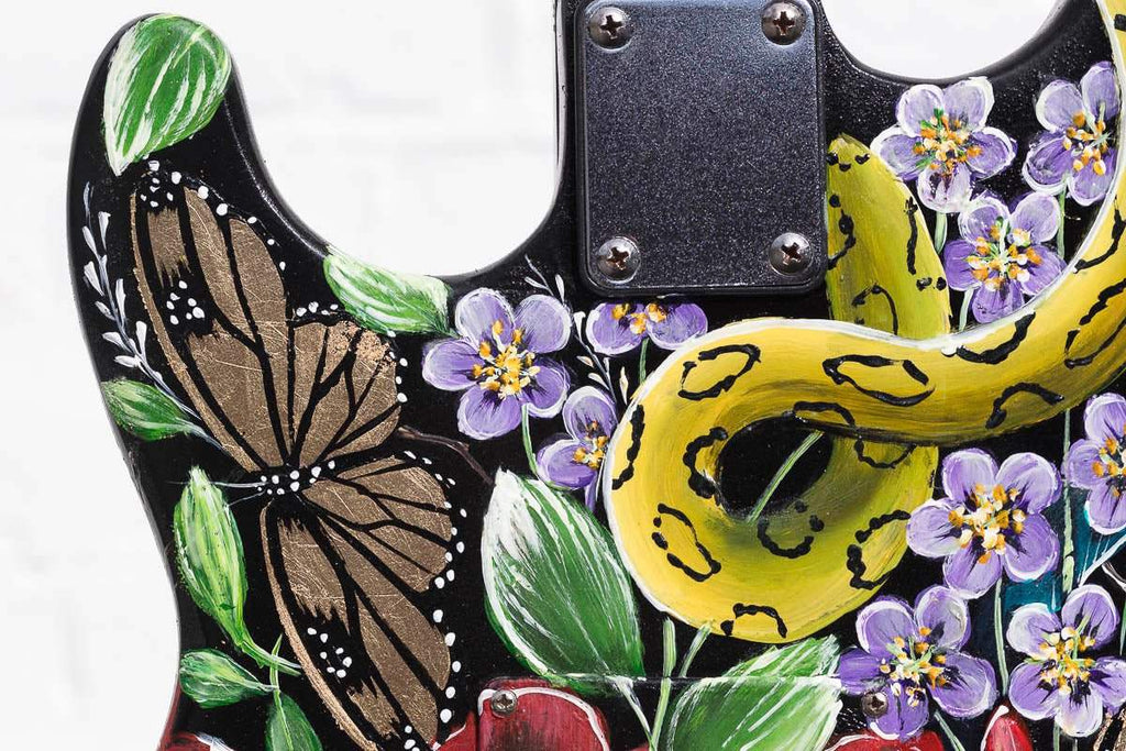 Welcome To The Jungle - Original Hand Painted Guitar - SOLD by artist Becky Smith - Wyecliffe Galleries