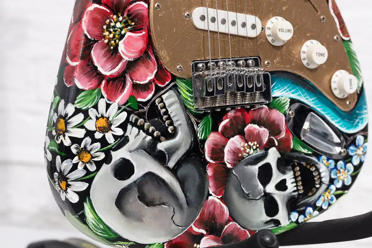 Welcome To The Jungle - Original Hand Painted Guitar - SOLD by artist Becky Smith - Wyecliffe Galleries