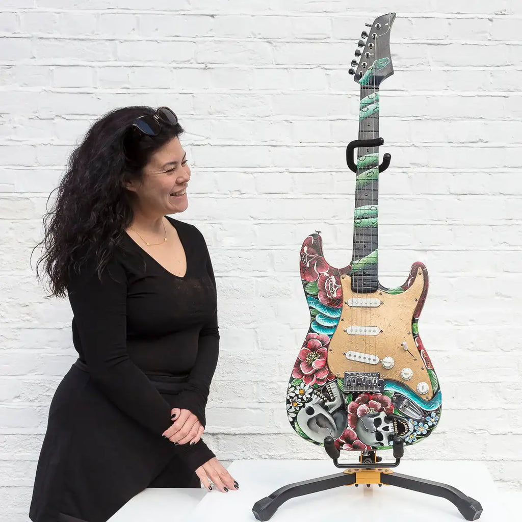 Welcome To The Jungle - Original Hand Painted Guitar - SOLD by artist Becky Smith - Wyecliffe Galleries