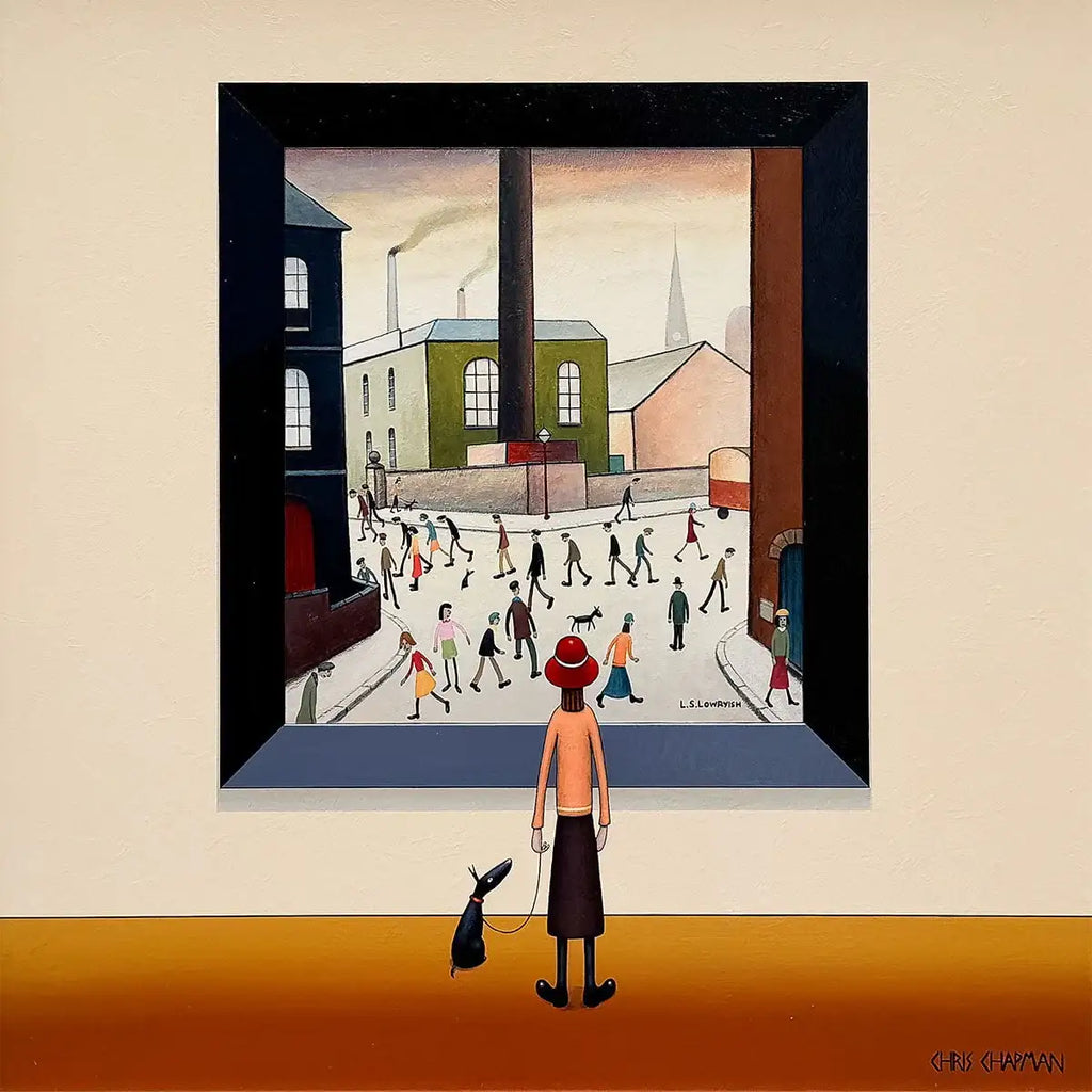 L.S -Lowryish - Mill Lane - Original by artist Chris Chapman - Wyecliffe Galleries