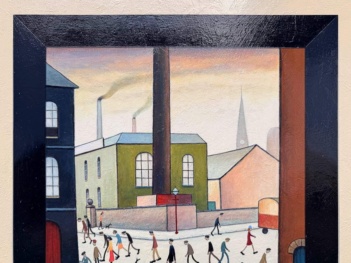 L.S -Lowryish - Mill Lane - Original by artist Chris Chapman - Wyecliffe Galleries