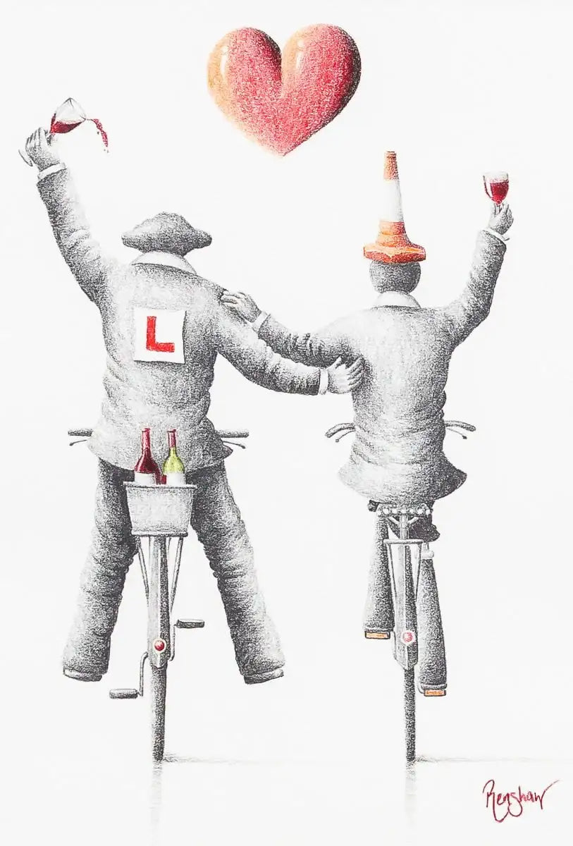 A Boozy Bike Ride - Original Sketch - SOLD by artist David Renshaw - Wyecliffe Galleries