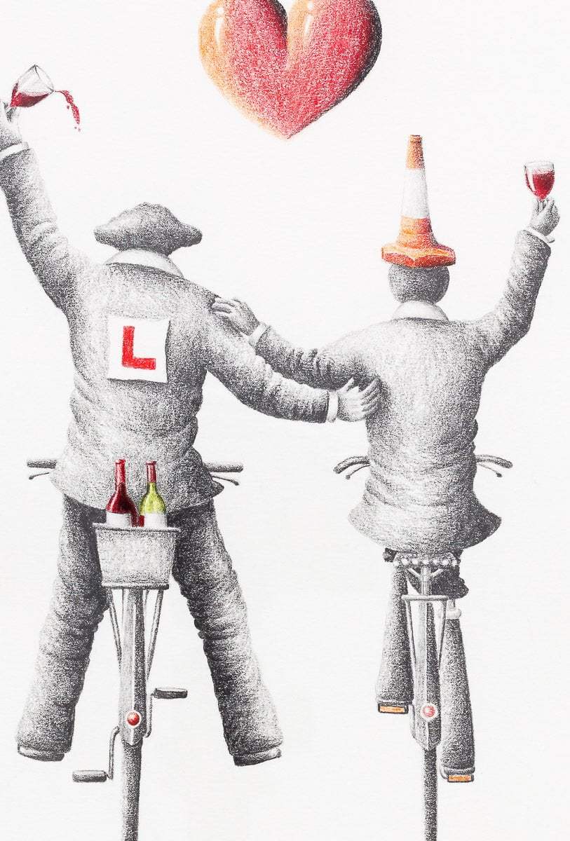 A Boozy Bike Ride - Original Sketch - SOLD by artist David Renshaw - Wyecliffe Galleries