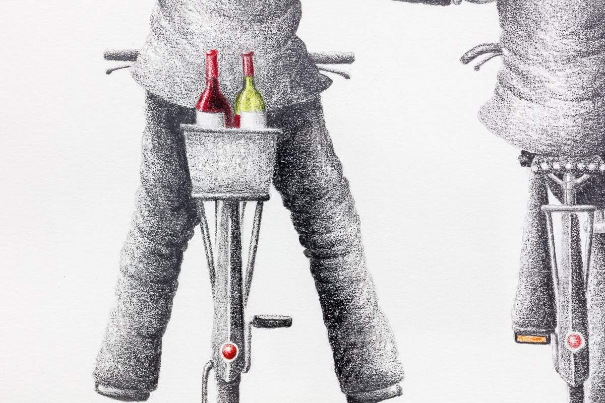 A Boozy Bike Ride - Original Sketch - SOLD by artist David Renshaw - Wyecliffe Galleries