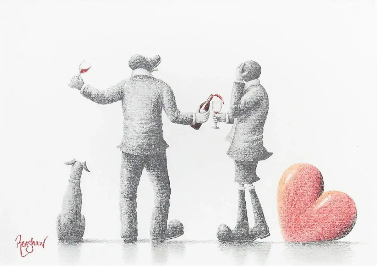A Tipsy Toast To Love - Original Sketch - SOLD by artist David Renshaw - Wyecliffe Galleries