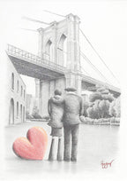 Brooklyn Bridge Sweethearts - Original Sketch - SOLD by artist David Renshaw - Wyecliffe Galleries
