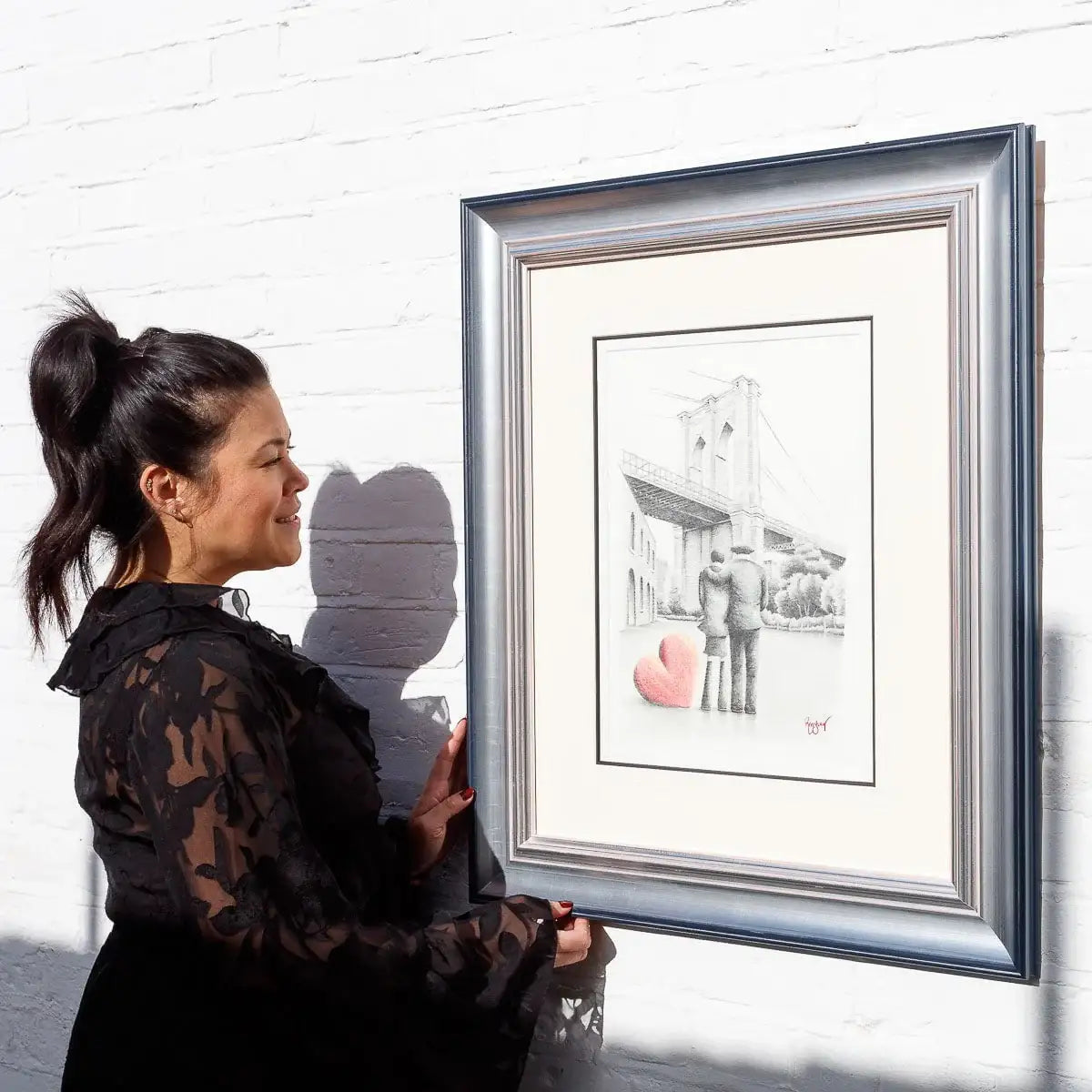 Brooklyn Bridge Sweethearts - Original Sketch - SOLD by artist David Renshaw - Wyecliffe Galleries