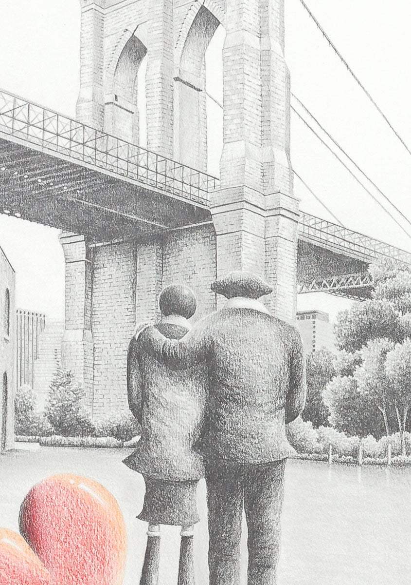 Brooklyn Bridge Sweethearts - Original Sketch - SOLD by artist David Renshaw - Wyecliffe Galleries