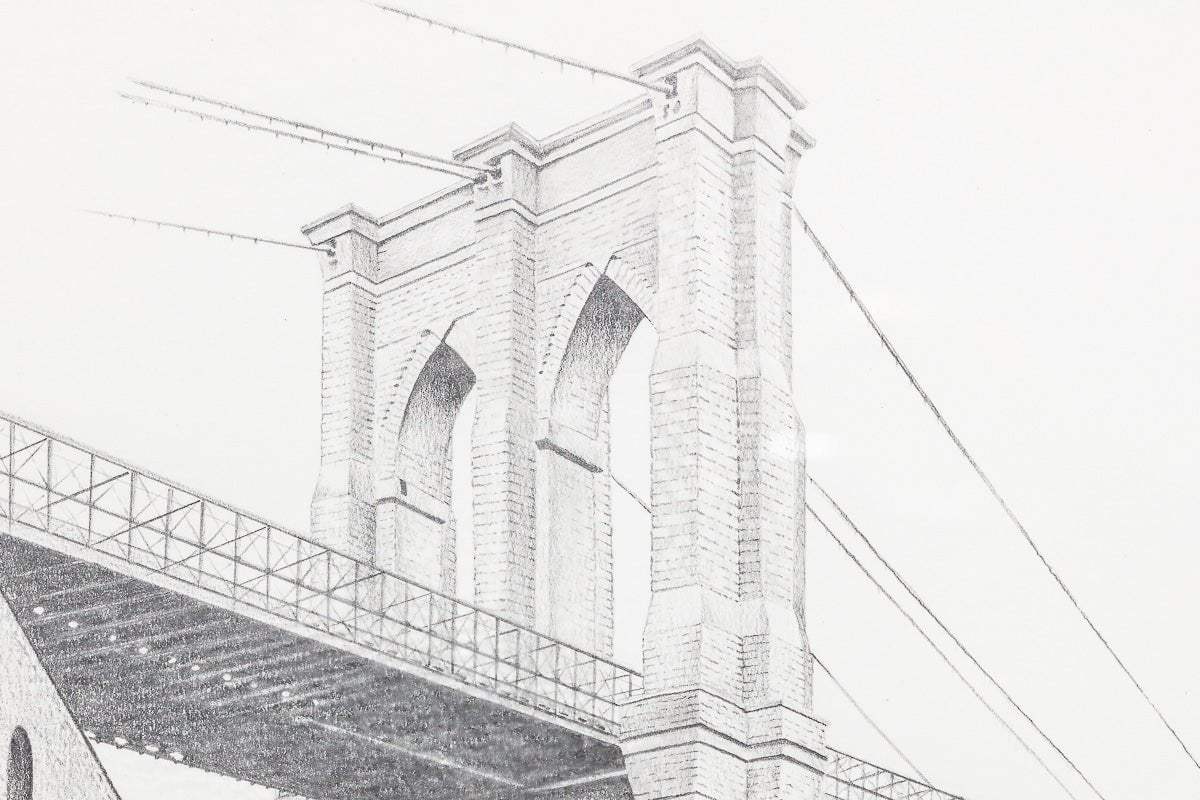 Brooklyn Bridge Sweethearts - Original Sketch - SOLD by artist David Renshaw - Wyecliffe Galleries
