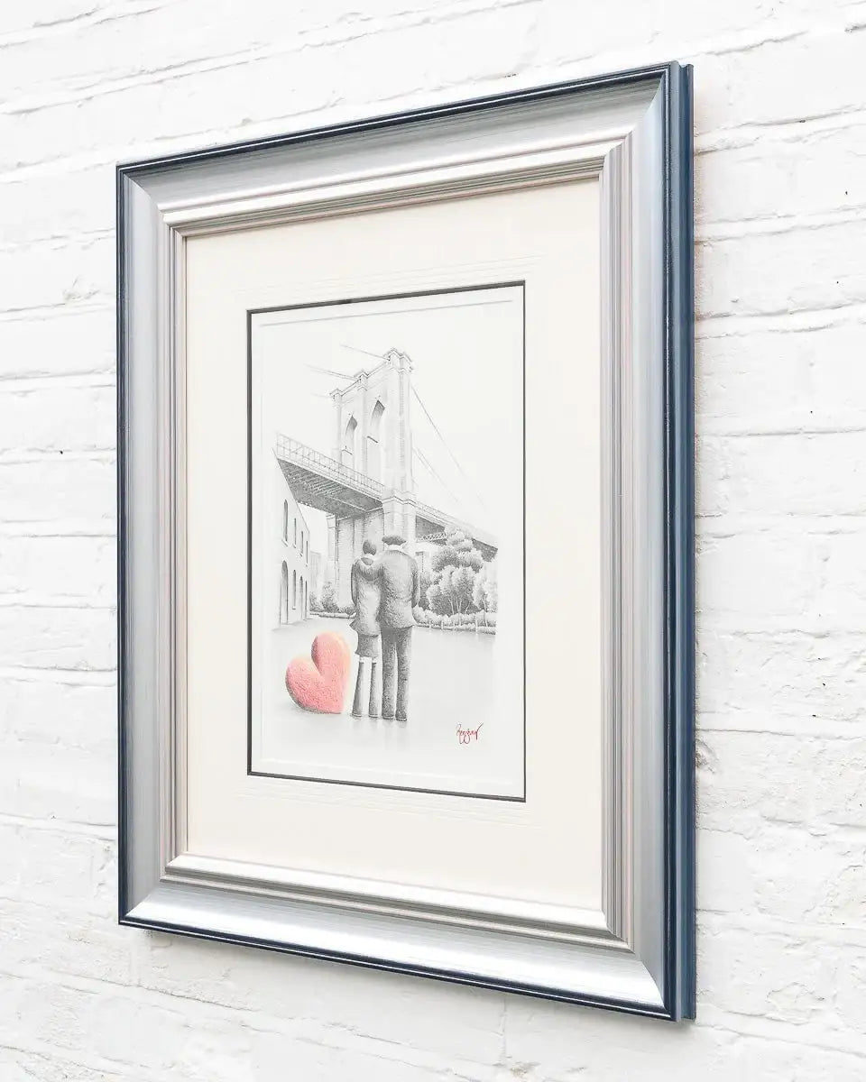 Brooklyn Bridge Sweethearts - Original Sketch - SOLD by artist David Renshaw - Wyecliffe Galleries