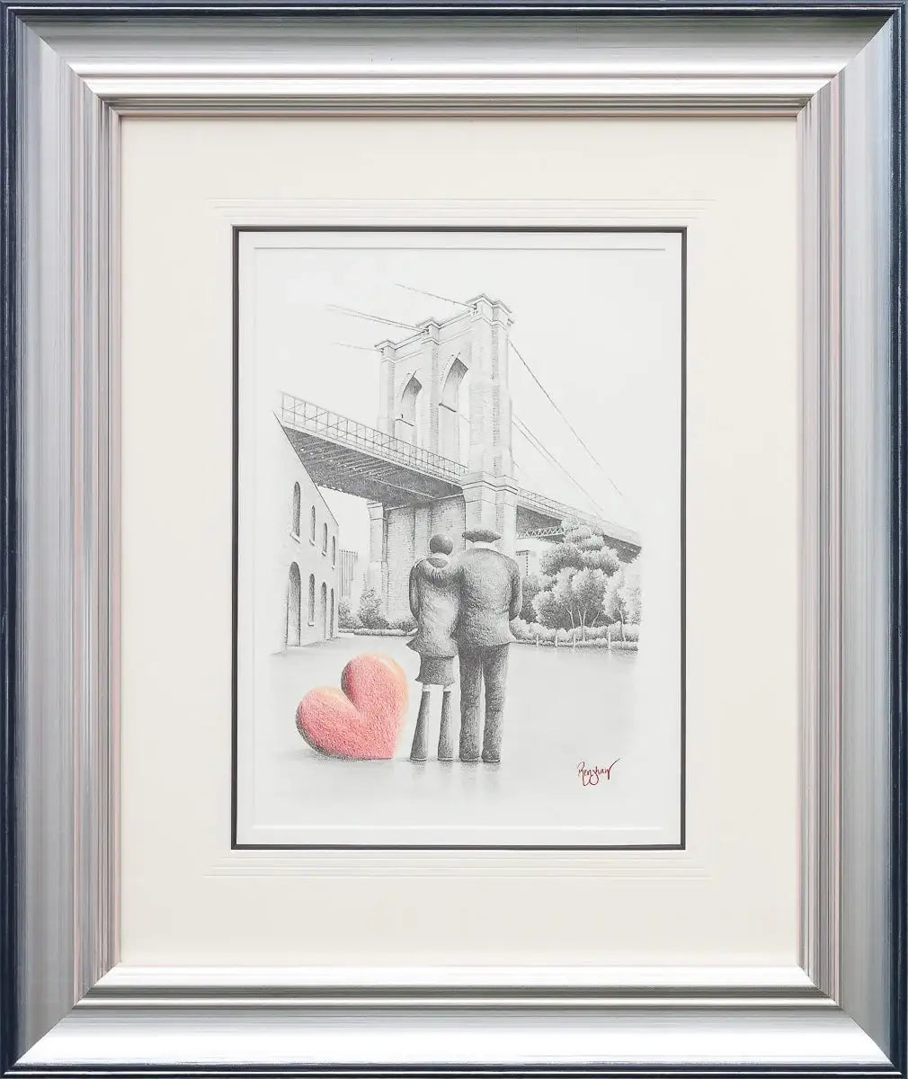 Brooklyn Bridge Sweethearts - Original Sketch - SOLD by artist David Renshaw - Wyecliffe Galleries