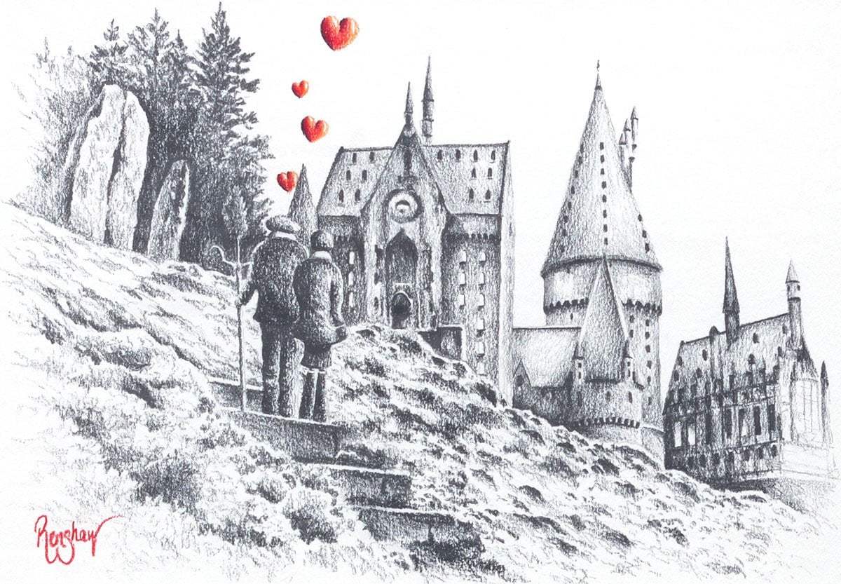 Broomstick Training - Original Sketch - SOLD by artist David Renshaw - Wyecliffe Galleries