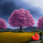 Cherry Blossoms Adorn The Path Of Our Love - Original - SOLD by artist David Renshaw - Wyecliffe Galleries